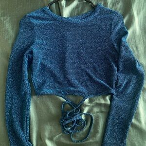 Shimmering Blue Long Sleeve Crop Top